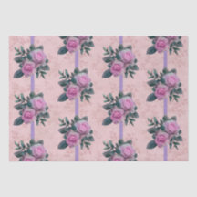 Vintage Pink Roses Antique Damask Ribbon Decoupage