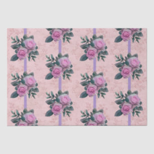 Vintage Pink Roses Antique Damask Ribbon Decoupage Tissue Paper