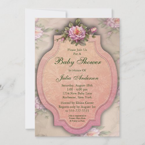 Vintage Pink Roses Baby Girl Shower Invitations