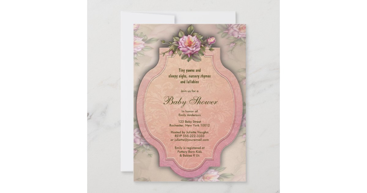 Vintage Pink Roses Baby Shower Invitations | Zazzle.com