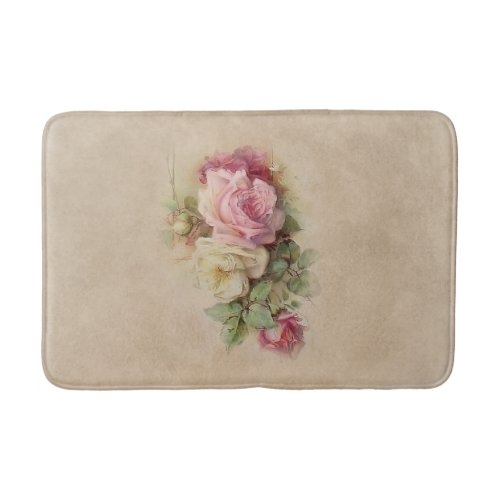 Vintage Pink Roses Bath Mat