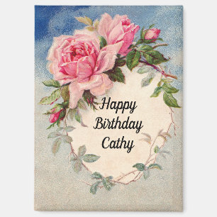 Vintage Pink Roses Birthday Magnet