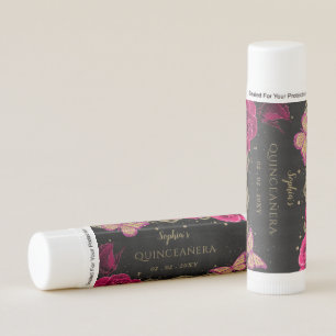 Vintage Pink Roses Black Gold Lace Quinceañera Lip Balm