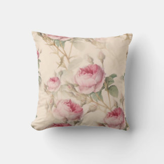 Vintage Pink Roses Botanical Pillow