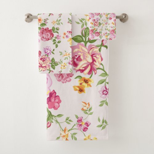Vintage Pink Roses Bouquet Floral Pattern  Bath Towel Set