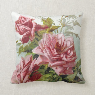 Vintage Pink Roses Bouquet Throw Pillow