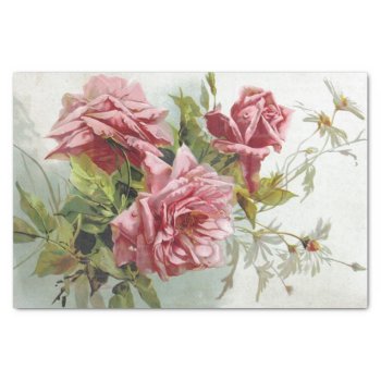 Vintage Pink Roses Bouquet Tissue Paper by KraftyKays at Zazzle