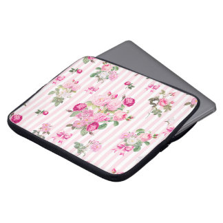 Vintage Pink Roses Coquette Bow  Stripes    Laptop Sleeve
