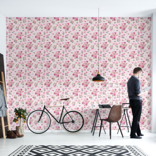 Vintage Pink Roses Coquette Bow  Stripes    Wallpaper