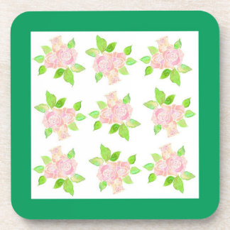 Vintage Pink Roses Cork-backed Coaster