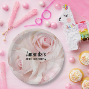 Vintage Pink Roses Elegant Bouquet Birthday Paper Plates