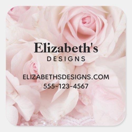 Vintage Pink Roses Elegant Bouquet Business Square Sticker