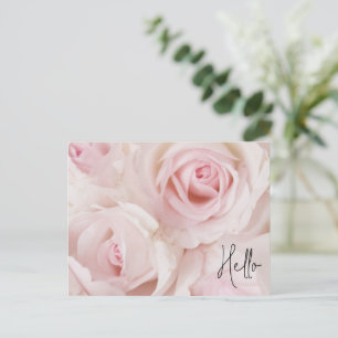 Vintage Pink Roses Elegant Bouquet Hello Holiday Postcard
