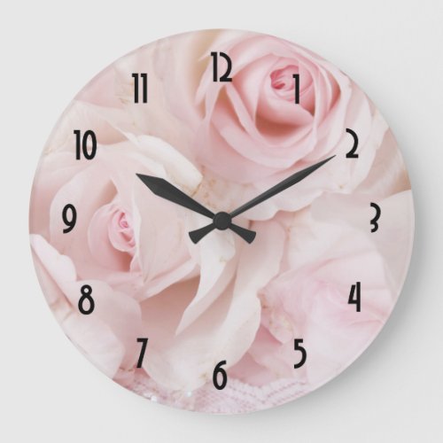 Vintage Pink Roses Elegant Bouquet Large Clock