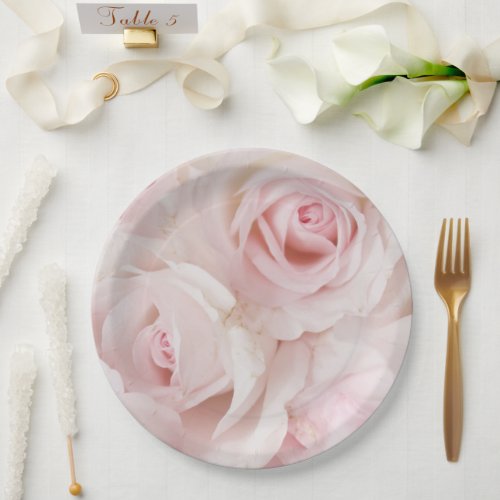Vintage Pink Roses Elegant Bouquet Paper Plates