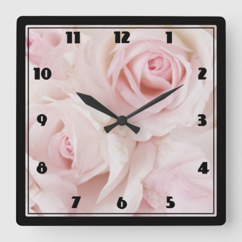 Vintage Pink Roses Elegant Bouquet Square Wall Clock