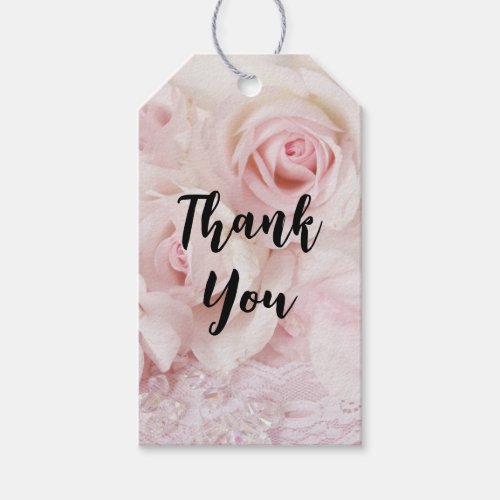 Vintage Pink Roses Elegant Bouquet Thank You Gift Tags