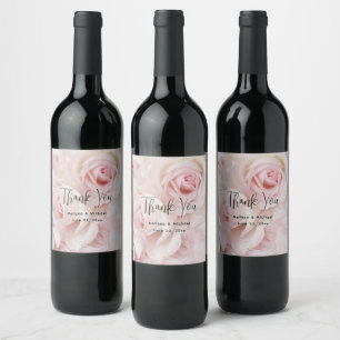 Vintage Pink Roses Elegant Bouquet Thank You Wine Label