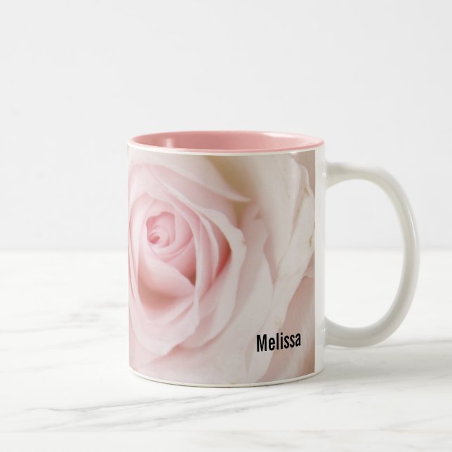 Vintage Pink Roses Elegant Bouquet Two-Tone Coffee Mug (Right)