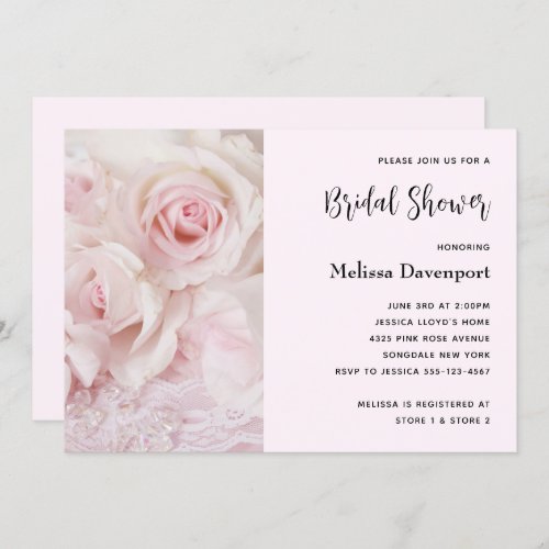 Vintage Pink Roses  Elegant Lace _ Bridal Shower Invitation