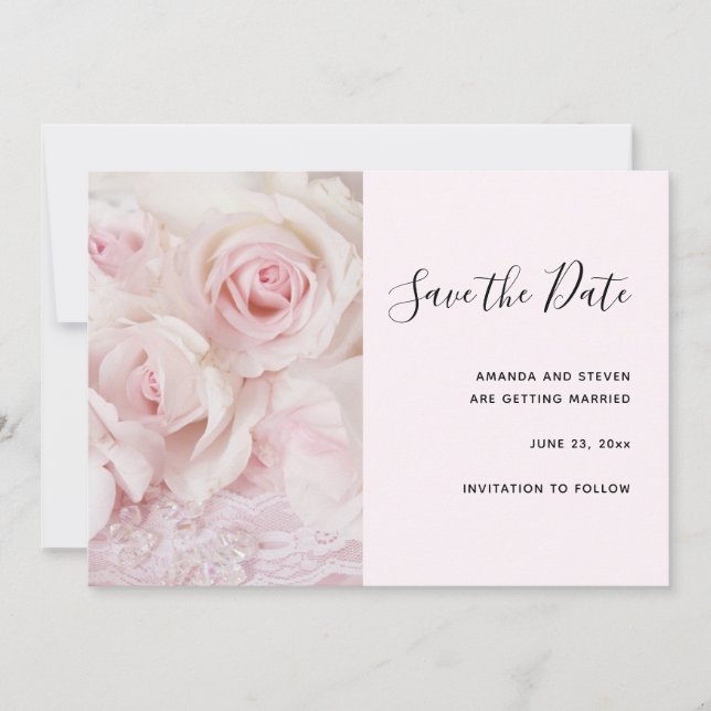 Vintage Pink Roses & Elegant Lace Save The Date (Front)