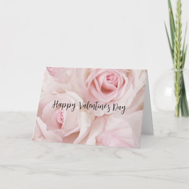 Vintage Pink Roses & Elegant Lace -Valentine's Day Card (Front)