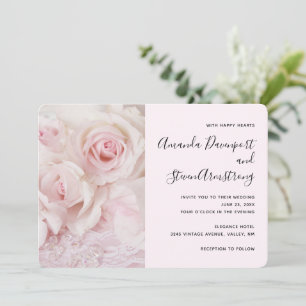 Vintage Pink Roses & Elegant Lace - Wedding Invitation