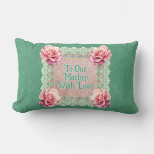 Vintage Pink Roses Faded Damask Personalized Lumbar Pillow