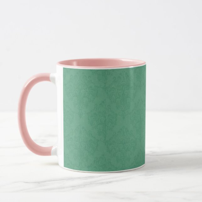 Vintage Pink Roses Faded Damask Personalized Mug (Left)