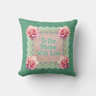 Vintage Pink Roses Faded Damask Personalized Throw Pillow