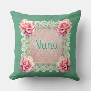 Vintage Pink Roses Faded Damask Personalized Throw Pillow