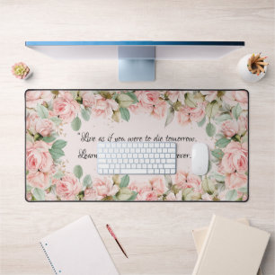 Vintage Pink Roses Floral Inspirational Quote Desk Mat