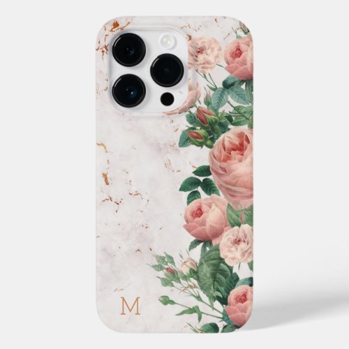 Vintage Pink Roses Floral Marble Custom Case_Mate iPhone 14 Pro Case
