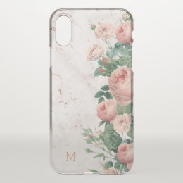 Vintage Pink Roses Floral Marble Custom Clear iPhone X Case