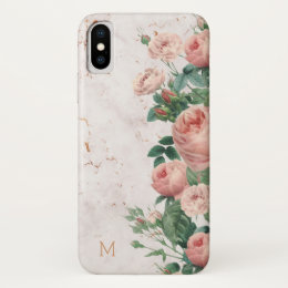 Vintage Pink Roses Floral Marble Custom iPhone X Case