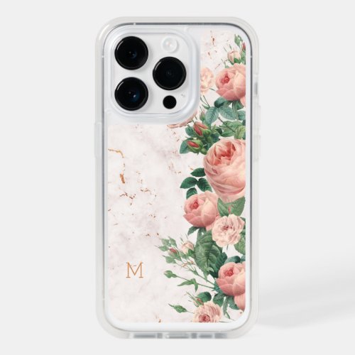Vintage Pink Roses Floral Marble Custom OtterBox iPhone 14 Pro Case