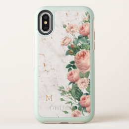 Vintage Pink Roses Floral Marble Custom OtterBox Symmetry iPhone X Case