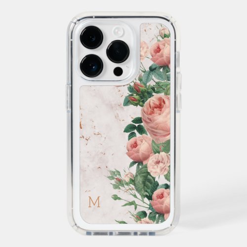 Vintage Pink Roses Floral Marble Custom Speck iPhone 14 Pro Case