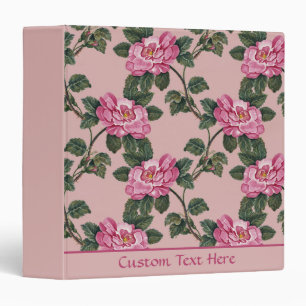Vintage Pink Roses Floral Pattern Personalize 3 Ring Binder