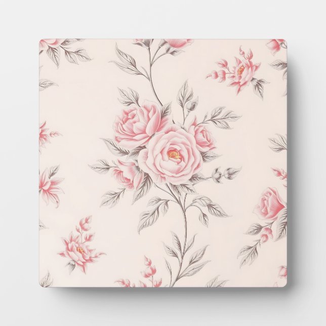 Vintage Pink Roses Floral Pattern Plaque (Front)