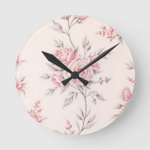 Vintage Pink Roses Floral Pattern Round Clock