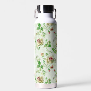 Vintage Pink Roses Floral Pattern Water Bottle