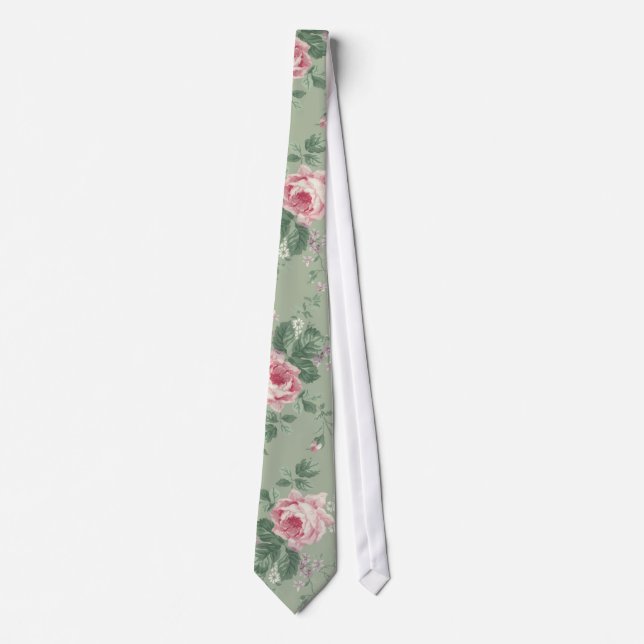 Vintage Pink Roses Floral Unisex tie (Front)