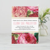 Vintage pink roses floral wedding bridal shower invitation (Standing Front)