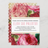 Vintage pink roses floral wedding bridal shower invitation (Front/Back)