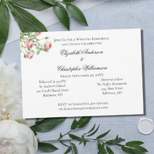 Vintage Pink Roses Floral Wedding Rehearsal   Invitation