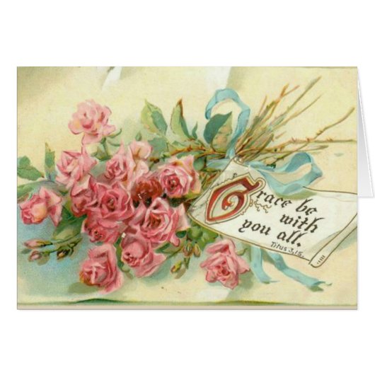 Vintage Pink Roses Flowers Scripture Verse (Front Horizontal)