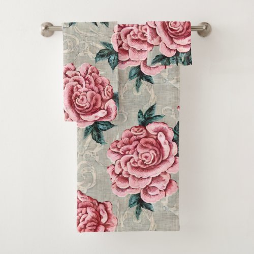 Vintage Pink Roses _ French Country Decor Bath Towel Set