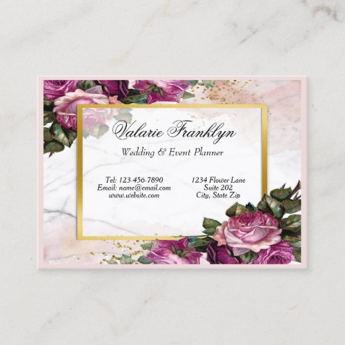 Vintage Pink Roses Gold Frame Event Planner   Business Card