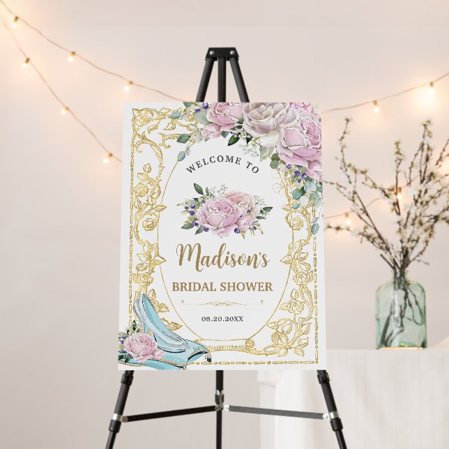 Vintage Pink Roses Gold Princess Bridal Shower Foam Board (In Situ (Stand))